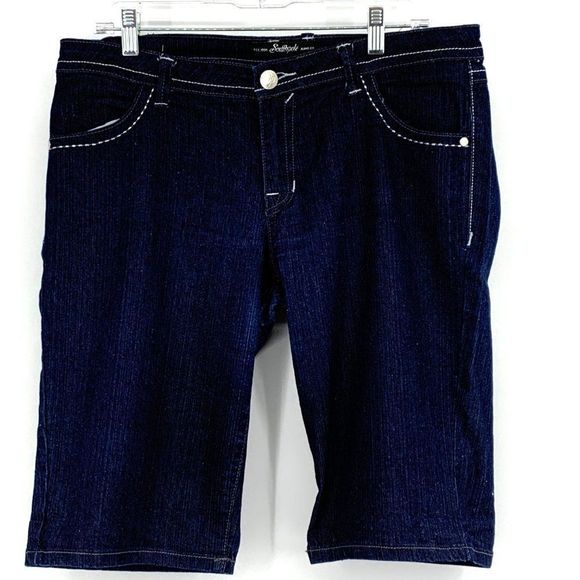 Southpole Women Size 13 Designer 13" Bermuda Jean Shorts Bling 2682 Metalic - Picture 3 of 9